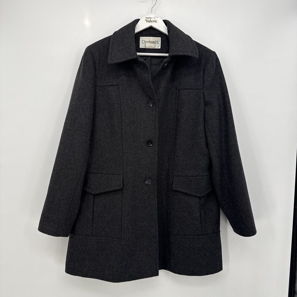 Chadwick's Dark Charcoal Grey Wool Button Front Coat Jacket Size 16
